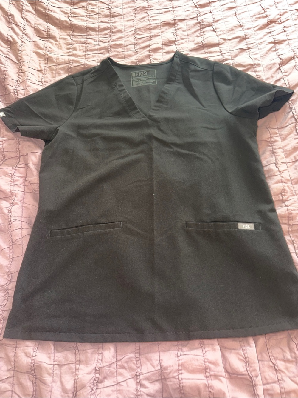 Figs Black V-Neck Scrub Top with Front Pockets
